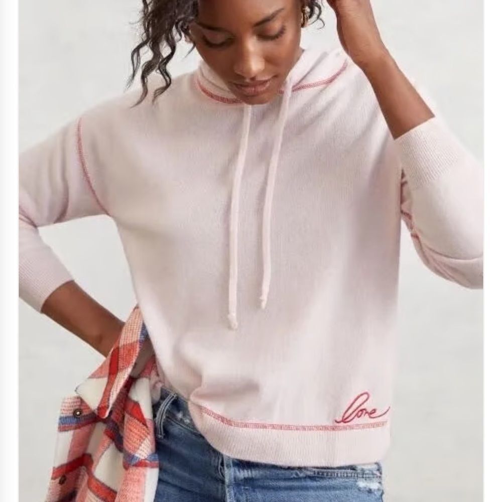 Stitches & Stripes Anthropologie Love Pink Cashmere Hoodie Pullover Size Small